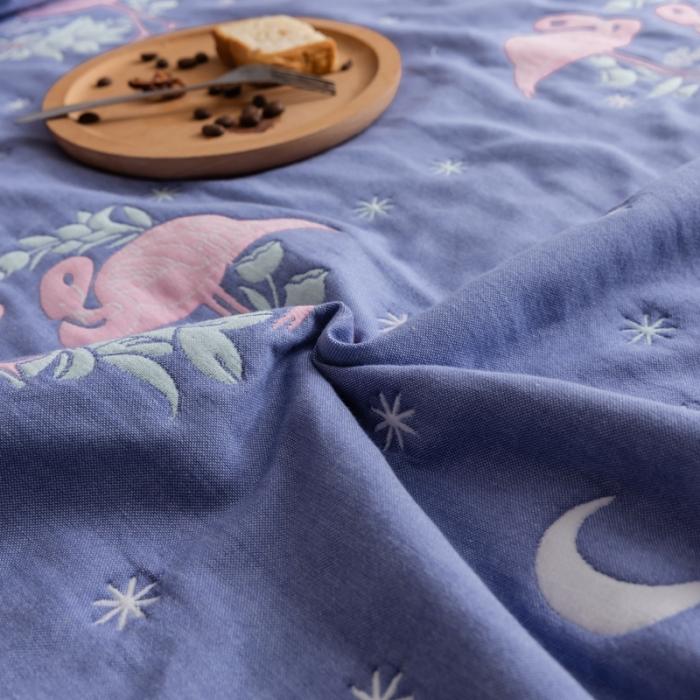 91家纺网 家纺一手货源 找家纺 朴尔家纺 夏季毛巾被纯棉毛毯被夏被毯子空调被呦呦鸟蓝