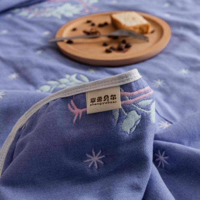 91家纺网 家纺一手货源 找家纺 朴尔家纺 夏季毛巾被纯棉毛毯被夏被毯子空调被呦呦鸟蓝