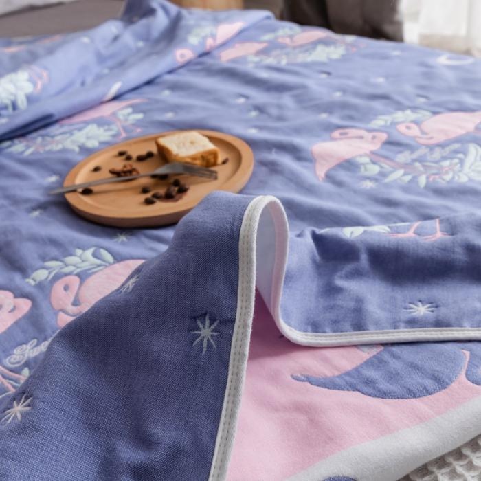 91家纺网 家纺一手货源 找家纺 朴尔家纺 夏季毛巾被纯棉毛毯被夏被毯子空调被呦呦鸟蓝