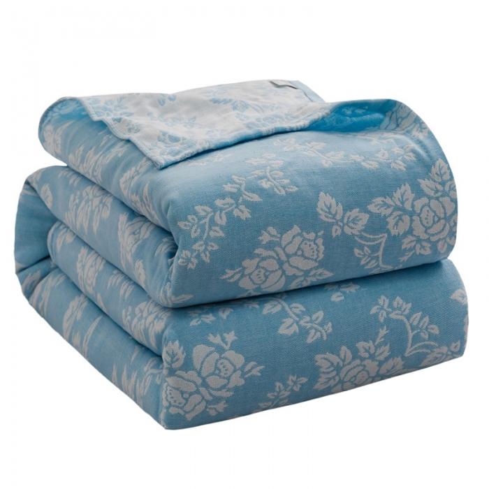 91家纺网 家纺一手货源 找家纺 朴尔家纺 2020年新款双层全棉纱布毛巾被 和风古韵-蓝