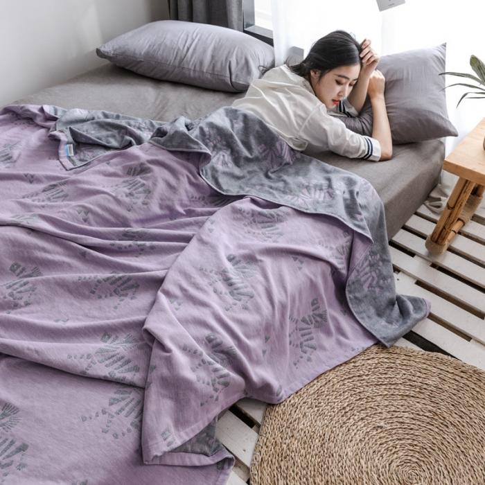 91家纺网 家纺一手货源 找家纺 朴尔家纺 2020年新款双层全棉纱布毛巾被 骏马紫