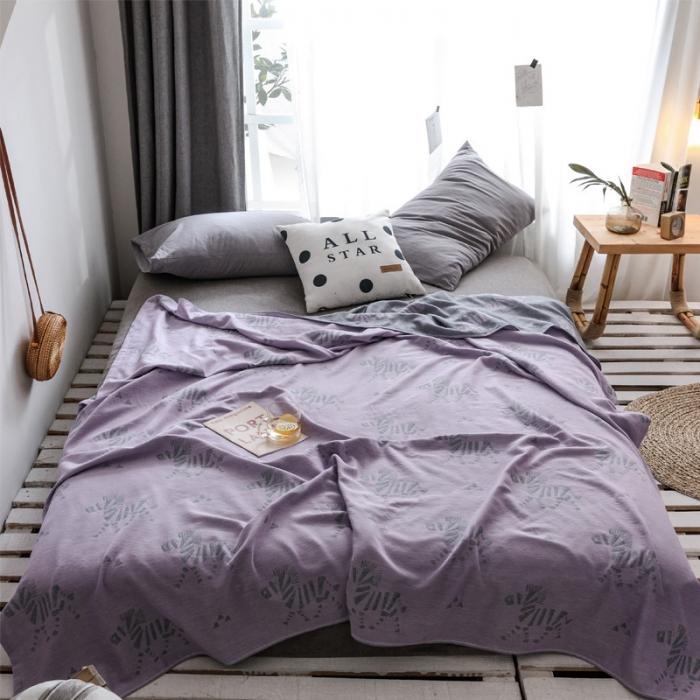 91家纺网 家纺一手货源 找家纺 朴尔家纺 2020年新款双层全棉纱布毛巾被 骏马紫