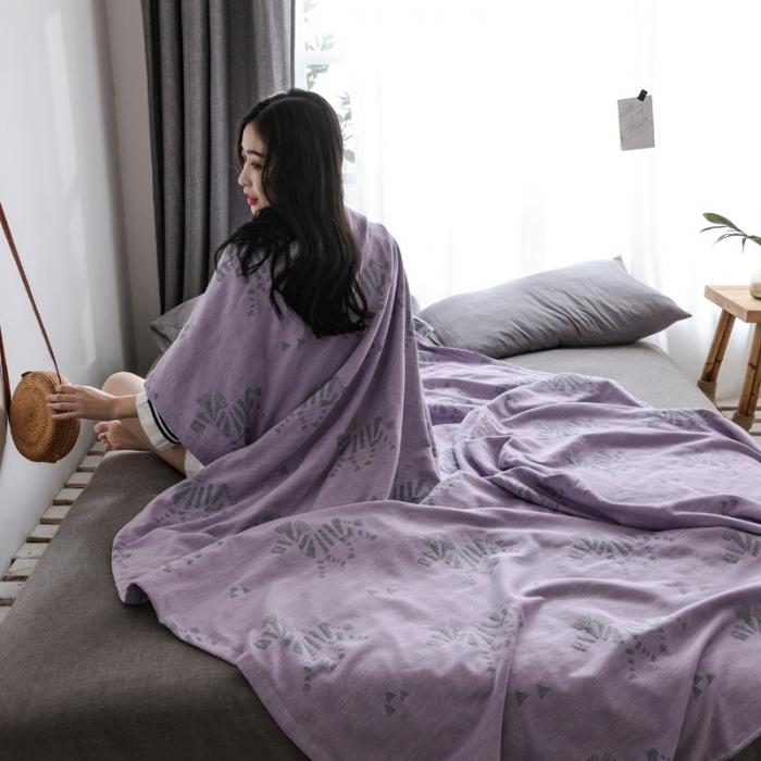 91家纺网 家纺一手货源 找家纺 朴尔家纺 2020年新款双层全棉纱布毛巾被 骏马紫