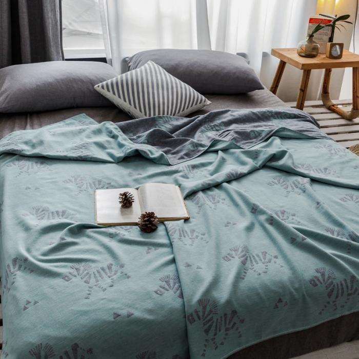 91家纺网 家纺一手货源 找家纺 朴尔家纺 2020年新款双层全棉纱布毛巾被 骏马-墨绿