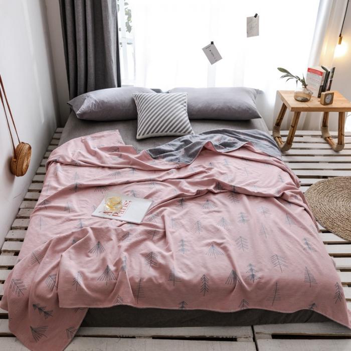 91家纺网 家纺一手货源 找家纺 朴尔家纺 2020年新款双层全棉纱布毛巾被 松柏粉