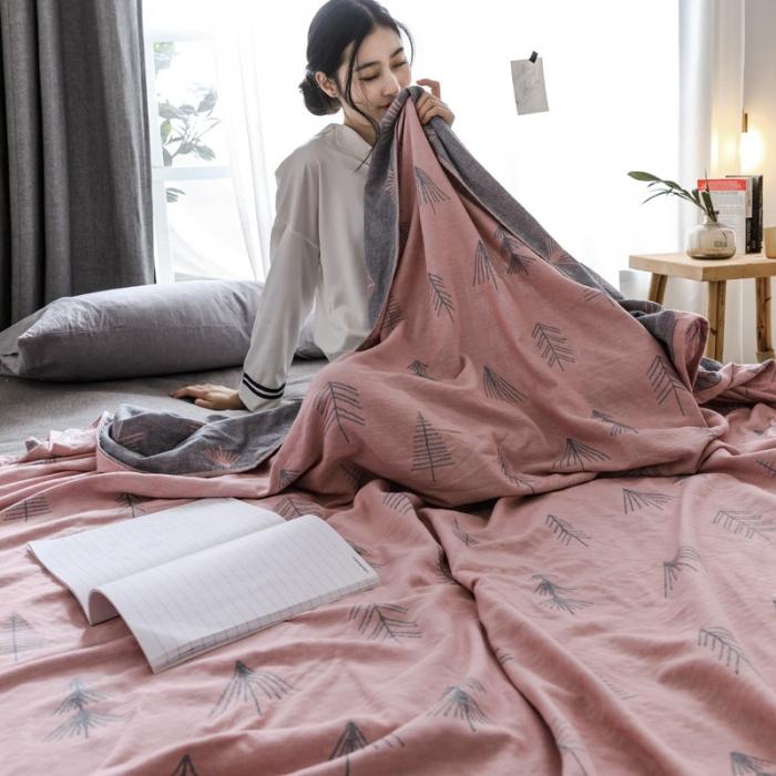 91家纺网 家纺一手货源 找家纺 朴尔家纺 2020年新款双层全棉纱布毛巾被 松柏粉