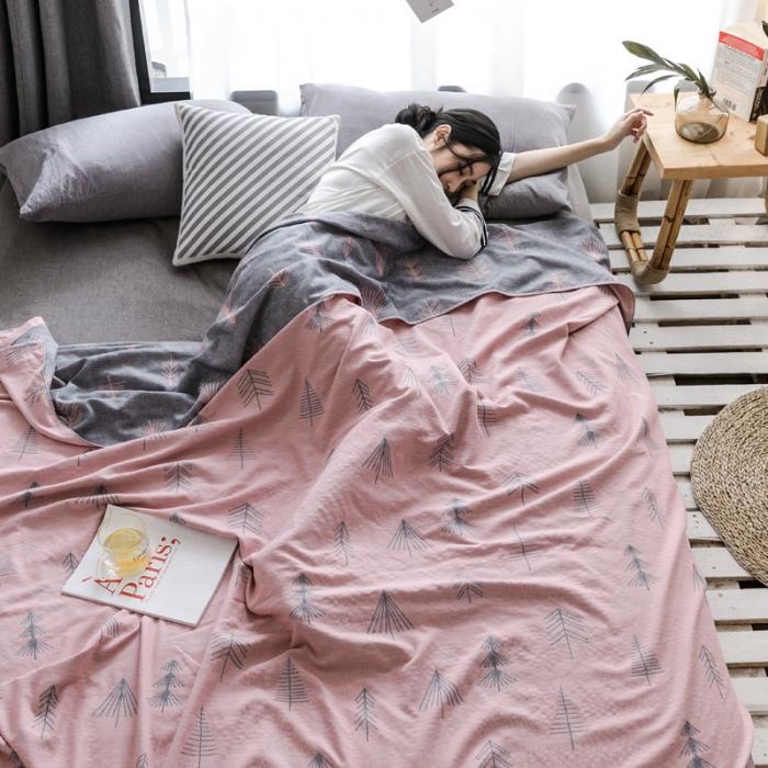 91家纺网 家纺一手货源 找家纺 朴尔家纺 2020年新款双层全棉纱布毛巾被 松柏粉