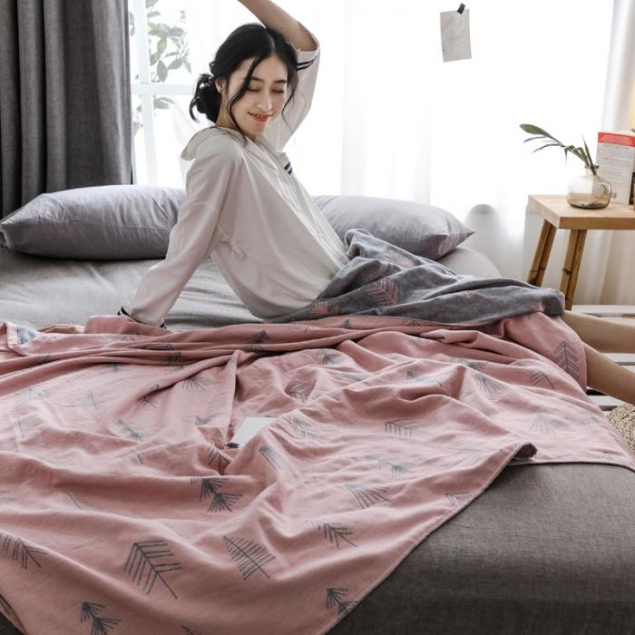 91家纺网 家纺一手货源 找家纺 朴尔家纺 2020年新款双层全棉纱布毛巾被 松柏粉