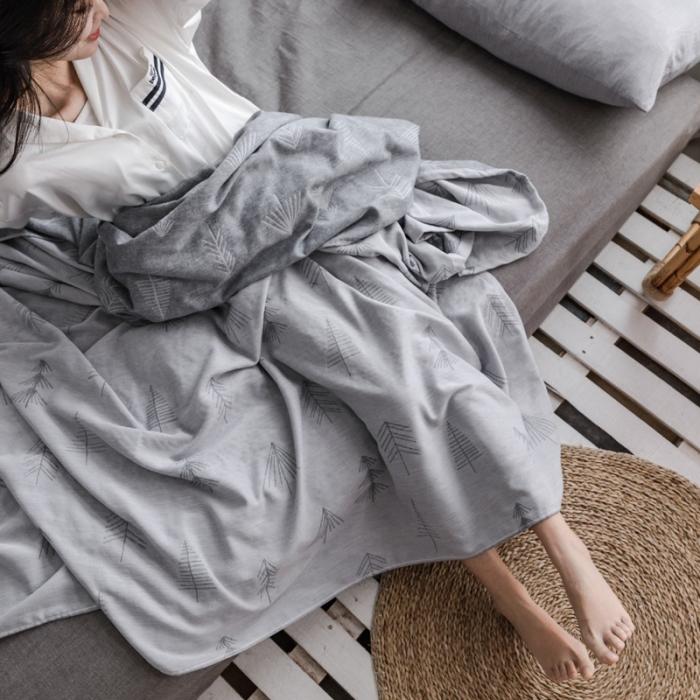 91家纺网 家纺一手货源 找家纺 朴尔家纺 2020年新款双层全棉纱布毛巾被 松柏灰