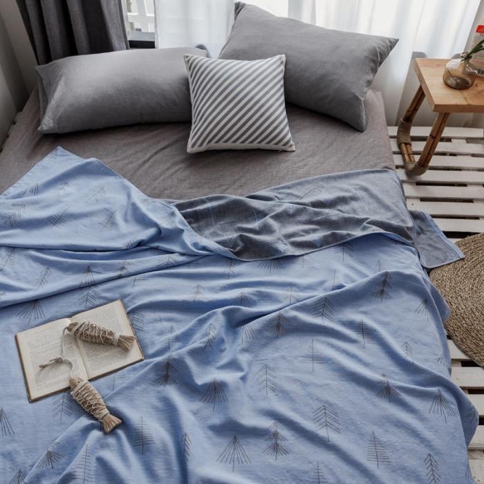 91家纺网 家纺一手货源 找家纺 朴尔家纺 2020年新款双层全棉纱布毛巾被 松柏-蓝