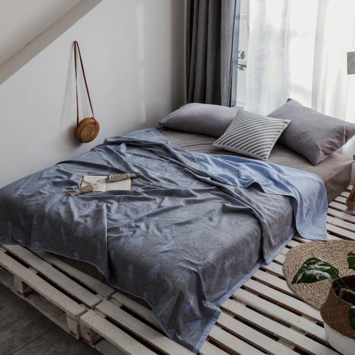 91家纺网 家纺一手货源 找家纺 朴尔家纺 2020年新款双层全棉纱布毛巾被 松柏-蓝