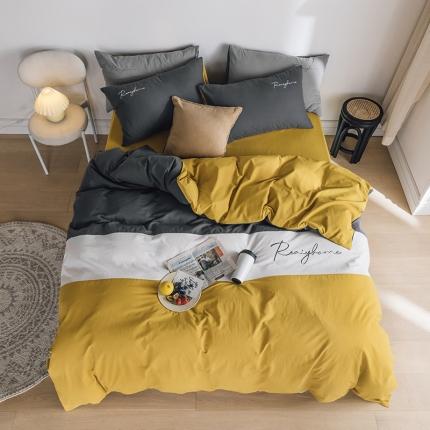 91家纺网 家纺一手货源 找家纺 蓝巢家纺 2020新款全棉加厚水洗棉早安四件套 早安姜黄