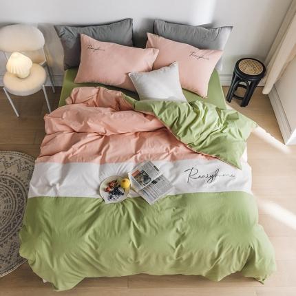 91家纺网 家纺一手货源 找家纺 蓝巢家纺 2020新款全棉加厚水洗棉早安四件套 早安抹茶绿