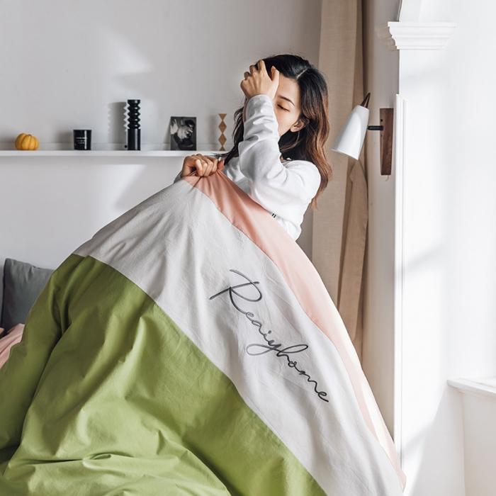 91家纺网 家纺一手货源 找家纺 蓝巢家纺 2020新款全棉加厚水洗棉早安四件套 早安抹茶绿