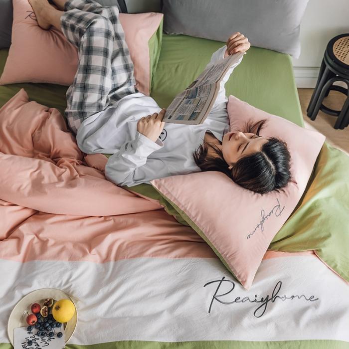 91家纺网 家纺一手货源 找家纺 蓝巢家纺 2020新款全棉加厚水洗棉早安四件套 早安抹茶绿