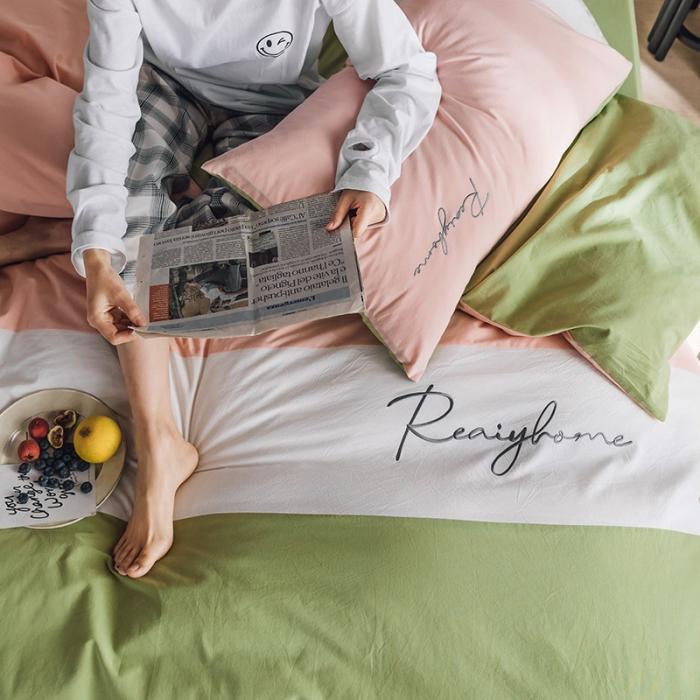 91家纺网 家纺一手货源 找家纺 蓝巢家纺 2020新款全棉加厚水洗棉早安四件套 早安抹茶绿