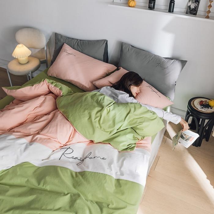 91家纺网 家纺一手货源 找家纺 蓝巢家纺 2020新款全棉加厚水洗棉早安四件套 早安抹茶绿