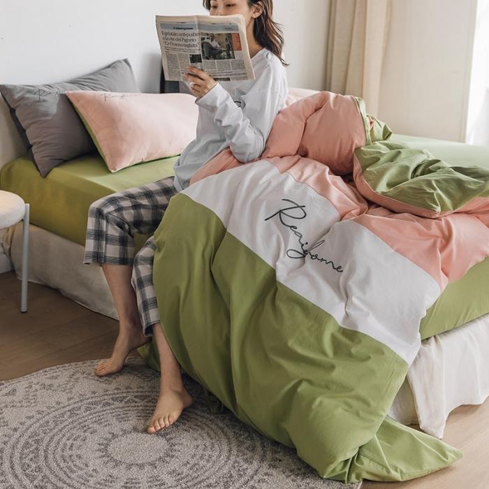 91家纺网 家纺一手货源 找家纺 蓝巢家纺 2020新款全棉加厚水洗棉早安四件套 早安抹茶绿