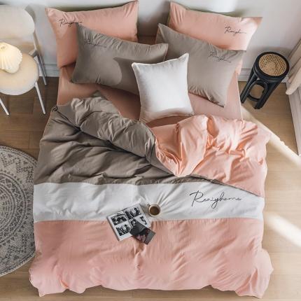 91家纺网 家纺一手货源 找家纺 蓝巢家纺 2020新款全棉加厚水洗棉早安四件套 早安浅粉