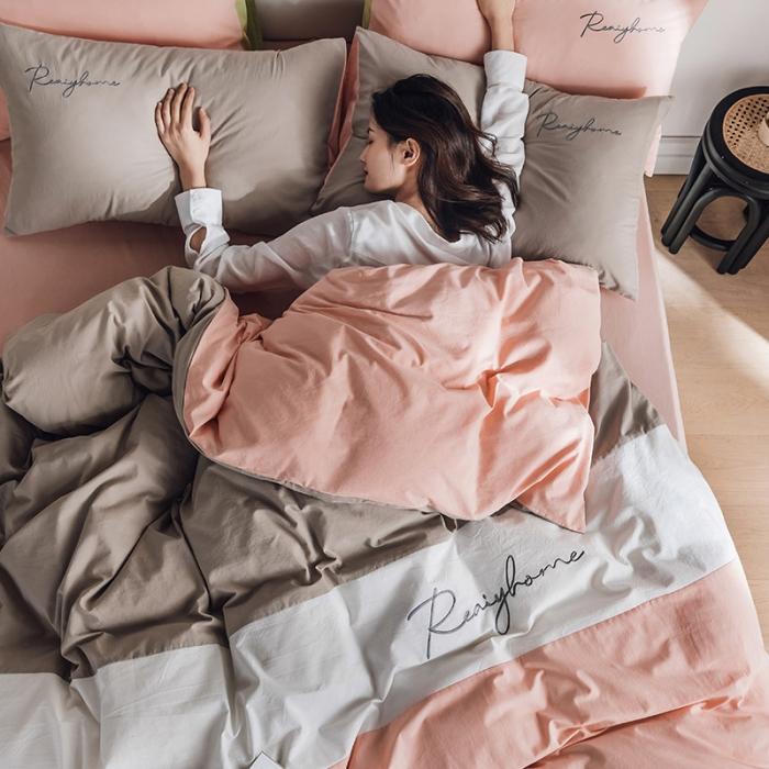 91家纺网 家纺一手货源 找家纺 蓝巢家纺 2020新款全棉加厚水洗棉早安四件套 早安浅粉