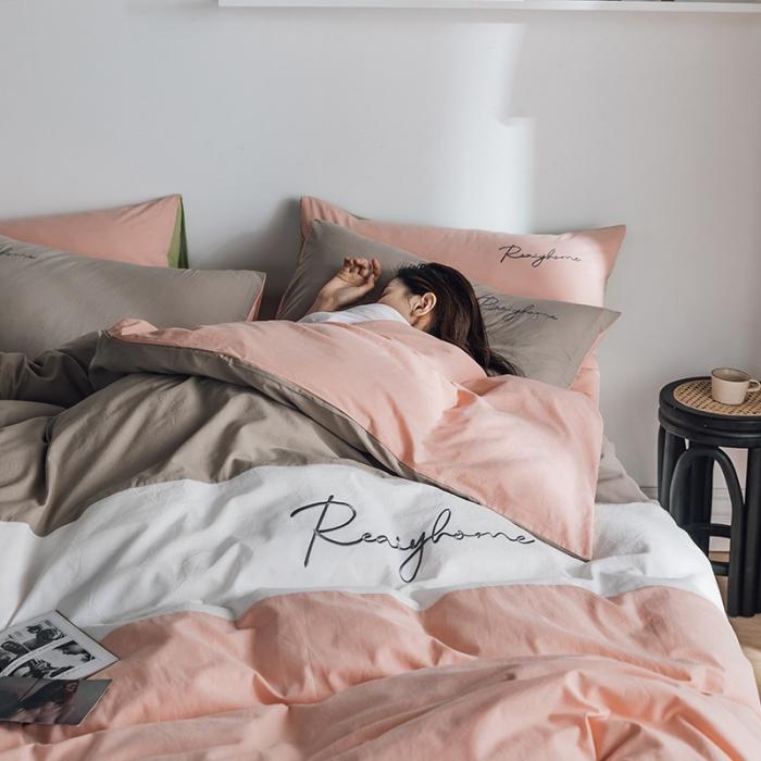 91家纺网 家纺一手货源 找家纺 蓝巢家纺 2020新款全棉加厚水洗棉早安四件套 早安浅粉