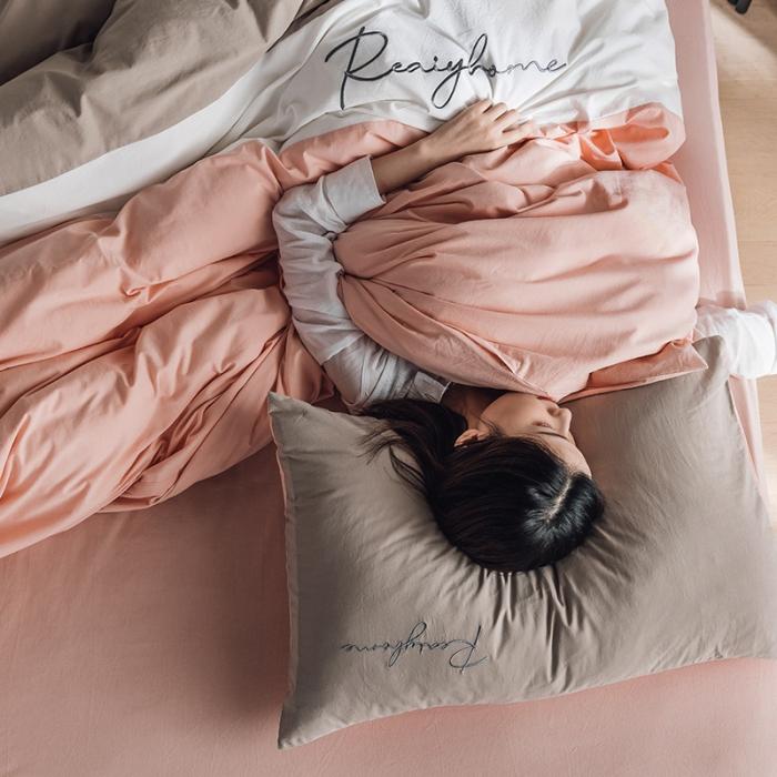 91家纺网 家纺一手货源 找家纺 蓝巢家纺 2020新款全棉加厚水洗棉早安四件套 早安浅粉