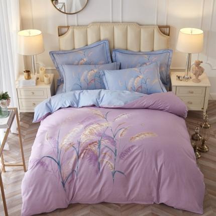 91家纺网 家纺一手货源 找家纺 雲归梦 2020新款13372全棉大版四件套 风吹麦浪-紫