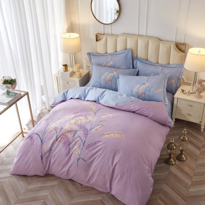 91家纺网 家纺一手货源 找家纺 雲归梦 2020新款13372全棉大版四件套 风吹麦浪-紫