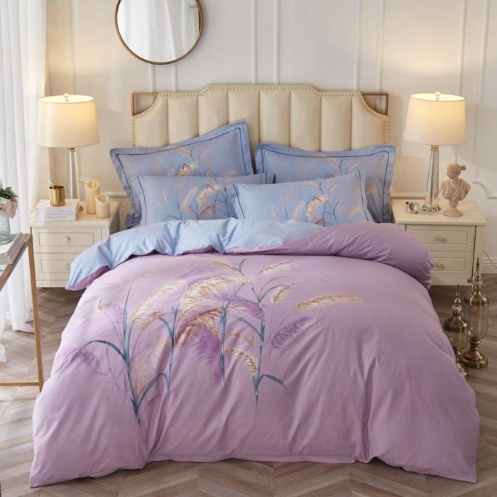 91家纺网 家纺一手货源 找家纺 雲归梦 2020新款13372全棉大版四件套 风吹麦浪-紫