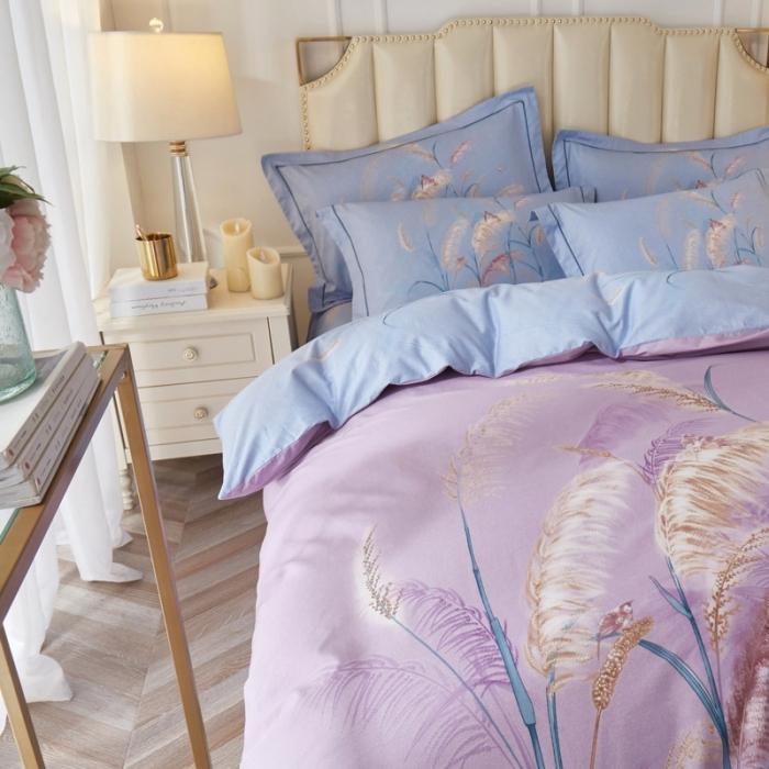 91家纺网 家纺一手货源 找家纺 雲归梦 2020新款13372全棉大版四件套 风吹麦浪-紫