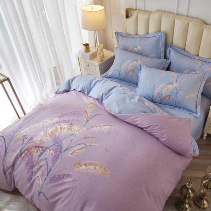 91家纺网 家纺一手货源 找家纺 雲归梦 2020新款13372全棉大版四件套 风吹麦浪-紫