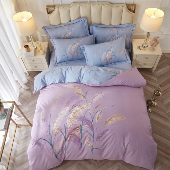 91家纺网 家纺一手货源 找家纺 雲归梦 2020新款13372全棉大版四件套 风吹麦浪-紫