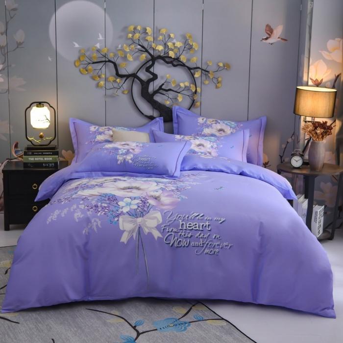 91家纺网 家纺一手货源 找家纺 雲归梦 2020新款13372全棉大版四件套 蝴蝶之夏-紫