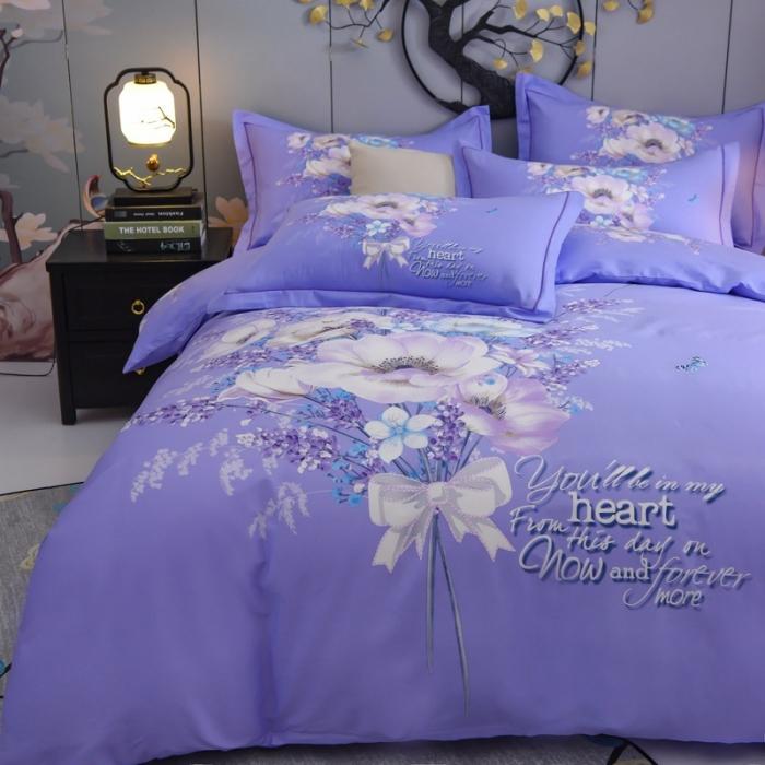 91家纺网 家纺一手货源 找家纺 雲归梦 2020新款13372全棉大版四件套 蝴蝶之夏-紫