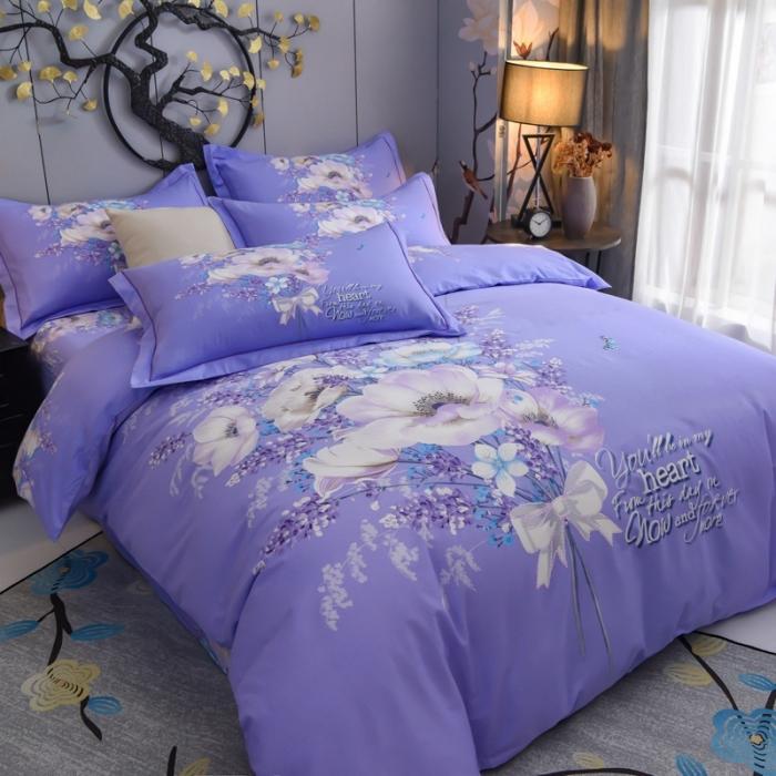 91家纺网 家纺一手货源 找家纺 雲归梦 2020新款13372全棉大版四件套 蝴蝶之夏-紫