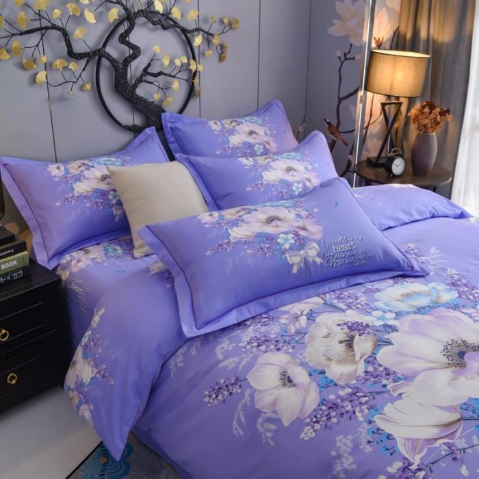 91家纺网 家纺一手货源 找家纺 雲归梦 2020新款13372全棉大版四件套 蝴蝶之夏-紫