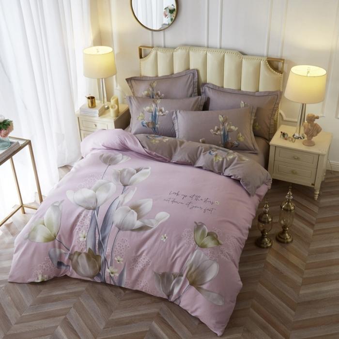 91家纺网 家纺一手货源 找家纺 雲归梦 2020新款13372全棉大版四件套 花的盛宴-紫