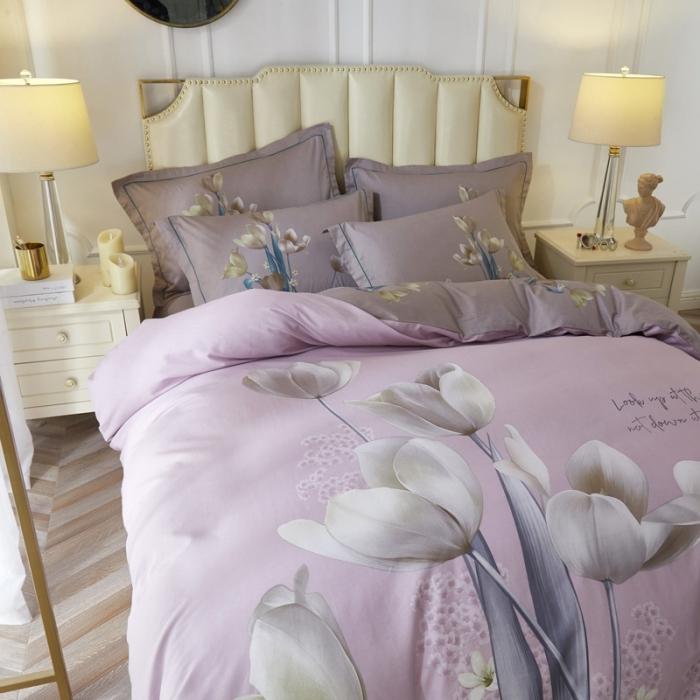 91家纺网 家纺一手货源 找家纺 雲归梦 2020新款13372全棉大版四件套 花的盛宴-紫