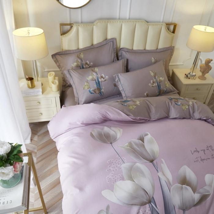 91家纺网 家纺一手货源 找家纺 雲归梦 2020新款13372全棉大版四件套 花的盛宴-紫