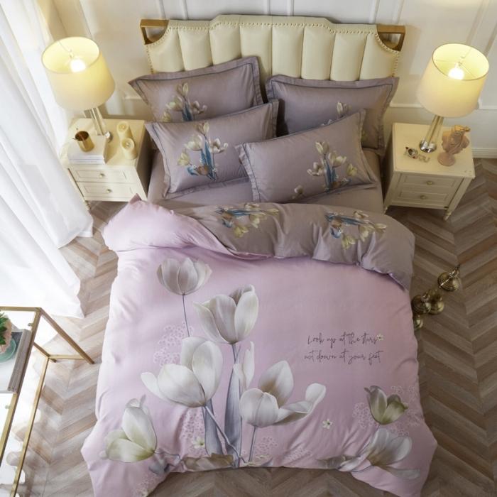 91家纺网 家纺一手货源 找家纺 雲归梦 2020新款13372全棉大版四件套 花的盛宴-紫