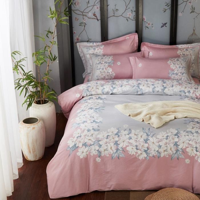 91家纺网 家纺一手货源 找家纺 雲归梦 2020新款13372全棉大版四件套 花园假期-粉