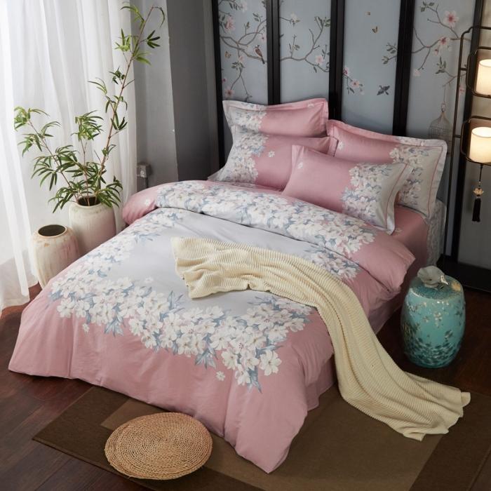 91家纺网 家纺一手货源 找家纺 雲归梦 2020新款13372全棉大版四件套 花园假期-粉