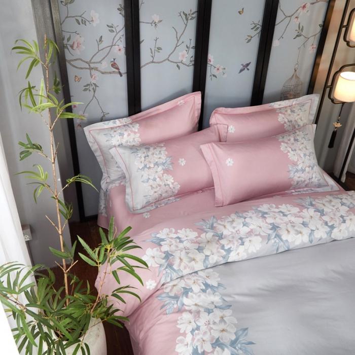 91家纺网 家纺一手货源 找家纺 雲归梦 2020新款13372全棉大版四件套 花园假期-粉