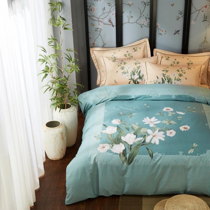 91家纺网 家纺一手货源 找家纺 雲归梦 2020新款13372全棉大版四件套 清新百合