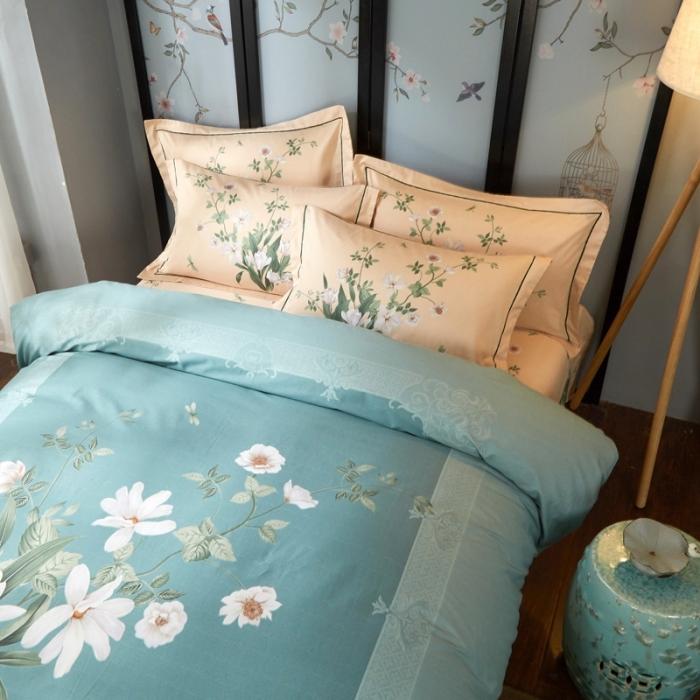 91家纺网 家纺一手货源 找家纺 雲归梦 2020新款13372全棉大版四件套 清新百合