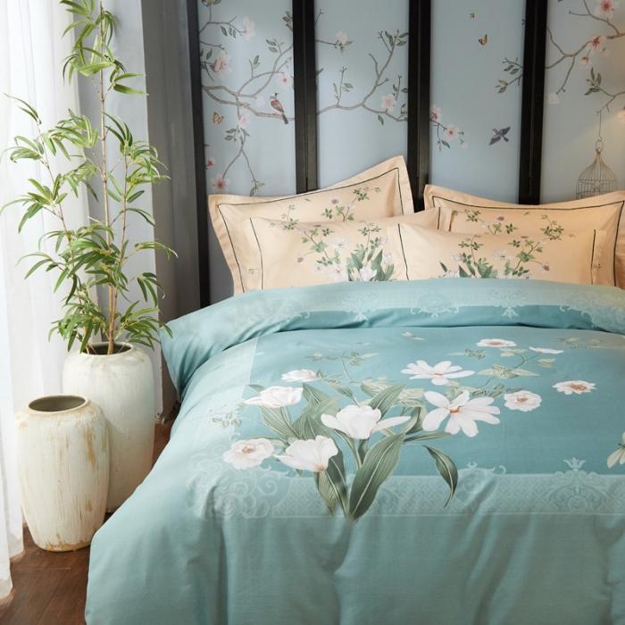 91家纺网 家纺一手货源 找家纺 雲归梦 2020新款13372全棉大版四件套 清新百合