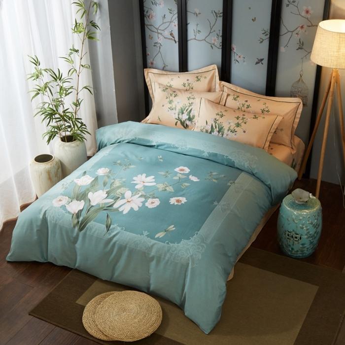 91家纺网 家纺一手货源 找家纺 雲归梦 2020新款13372全棉大版四件套 清新百合