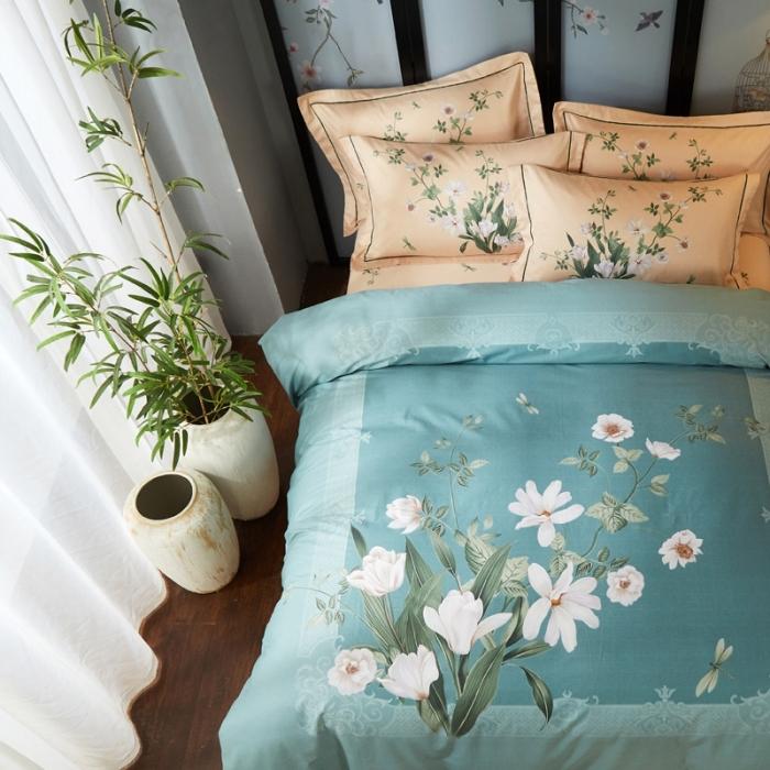 91家纺网 家纺一手货源 找家纺 雲归梦 2020新款13372全棉大版四件套 清新百合