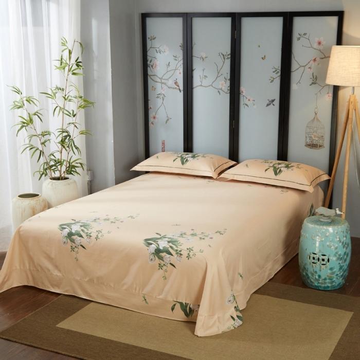 91家纺网 家纺一手货源 找家纺 雲归梦 2020新款13372全棉大版四件套 清新百合