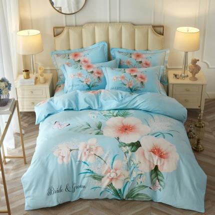 雲归梦 2020新款13372全棉大版四件套 盛世花香-蓝